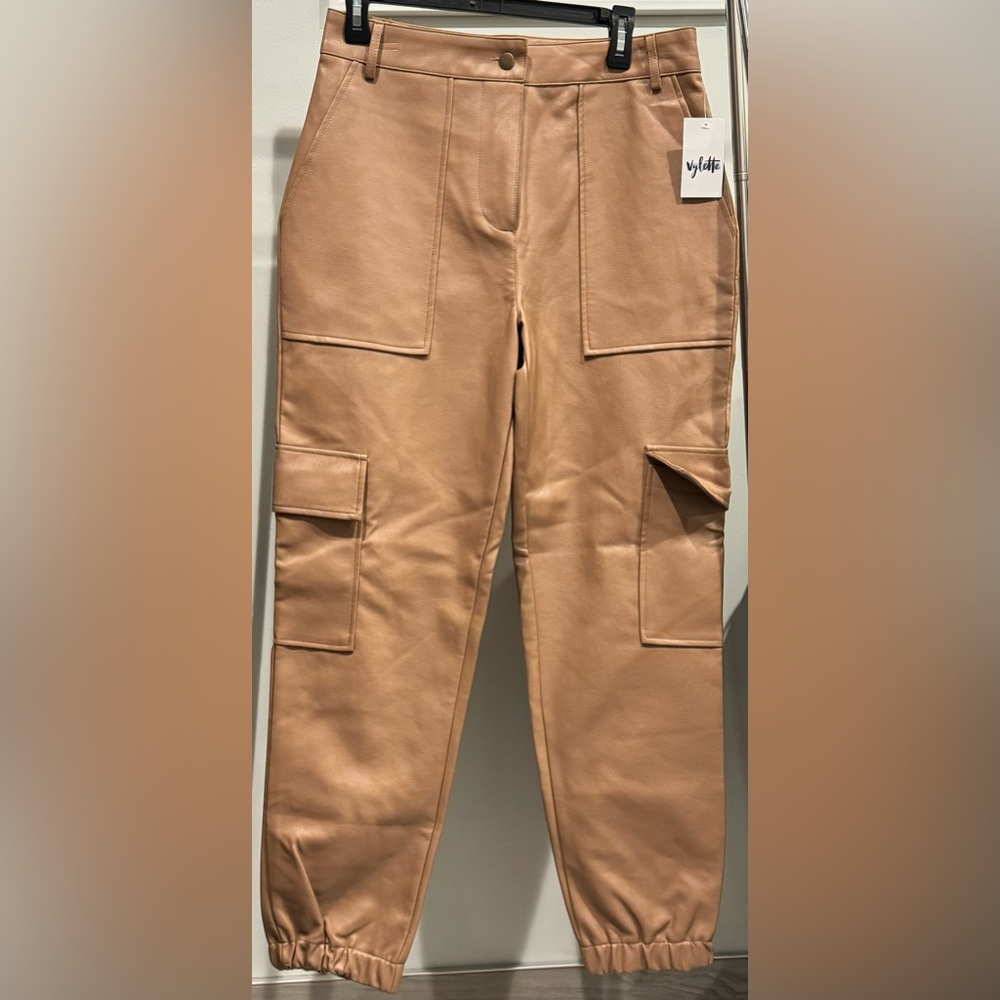 Vylette Tan Faux Leather Jogger Pants Size 11 New With Tags